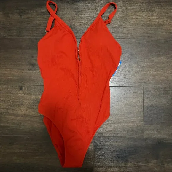 NWOT Orange Robin Piccone Amy V-Neck One Piece Size 12 - Picture 3 of 4